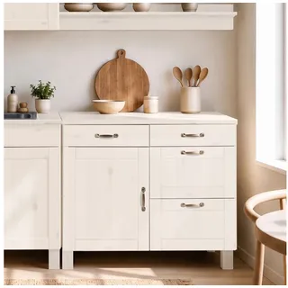 loft24 Unterschrank Dorte - Küchenunterschrank Küchenschrank Einbauschrank Kommode 1 Tür, 4 Schubladen, Kiefer Massivholz, Landhausstil weiß