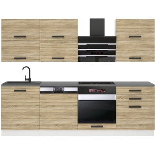 Belini Küchenzeile Küchenblock Madison - Küchenmöbel 240 cm Einbauküche Vollausstattung ohne Elektrogeräten mit Hängeschränke und Unterschr...