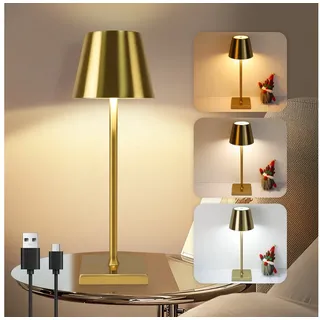 ZMH LED Tischleuchte Kabellos 3 Farbtemperatur Gold Vintage Nachttischlampe Schlafzimmer, Augenschutz, Einfache Installtion, LED fest integriert, 3000-6500K, USB Touch Dimmbar Tischlampe Wohnzimmer Restaurant weiß