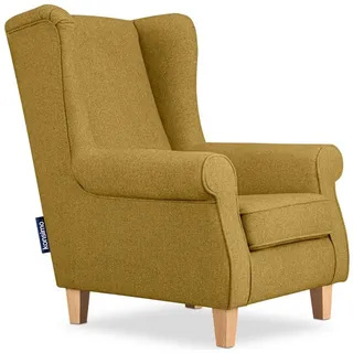 KONSIMO® Ohrensessel MILES Gepolsterter Sessel, mit Armlehnen, Massivholzbeine gelb