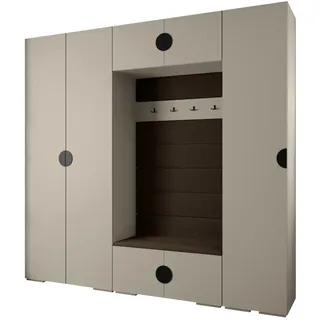 Abiks Möbel Garderoben-Set, Kaschmir, Braun, Schwarz, Holz, Nachbildung, 2-Sitzer, 13 Fächer, 250x236.7x47 cm, Garderobe, Garderoben-Set & Garderoben-Serien, Garderoben-Sets
