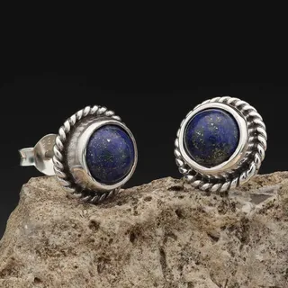 Drachensilber Ohrstecker Lapislazuli stilvoll geflochten 925 Silber - Silber;Blau