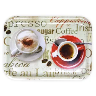 Lashuma Melamin Frühstückstablett 31x23 cm, Eckiges Kaffeetablett Klein, Langlebiges Partytablett, Druck: Espresso