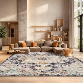 SAFAVIEH Boho Teppich für Wohnzimmer, Esszimmer, Schlafzimmer - Madison Collection, Kurzer Flor, Schwarz und Gold, 183 X 274 cm