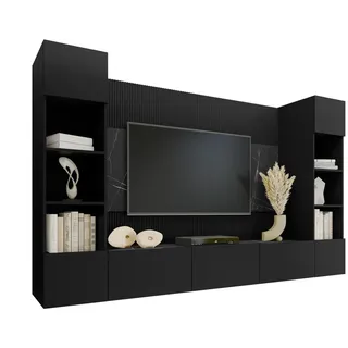 Mirjan24 Wohnwand, Schwarz, Holzwerkstoff, Marmor Optik, 260x150x38 cm, Wohnzimmer, Wohnwände, Anbauwände