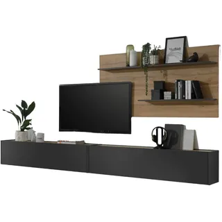 furn.design Wohnwand grau matt Eiche Wotan 3-teilig 300 cm, Schrankwand hängend