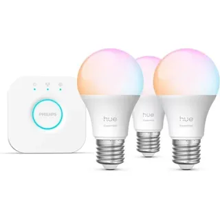 Philips Hue Essential Starter Kit Hue Bridge + 3 x Essential E27 smarte Lampe + Dimmer Switch