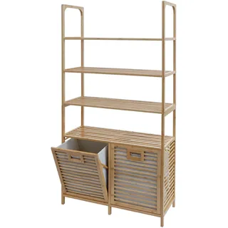MCW Bambus Badezimmerschrank MCW-N83, Regal Badregal Badschrank, 2 Wäschekörbe 4 Regalböden MVG-zertifiziert 168x81x33cm