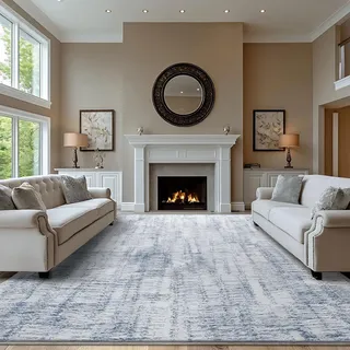 Tinyboy-hbq Waschbarer Teppich Wohnzimmer 250x300cm, Teppich Schlafzimmer Kurzflor Moderner rutschfest Grau Weich Groß Blau