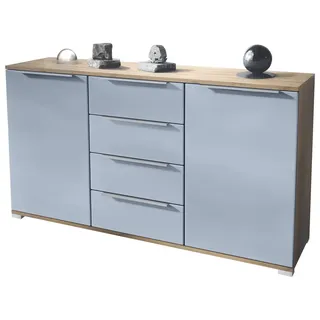 Vladon Sideboard Linio V1 (Anrichte, mit 2 Türen und 4 Schubladen), Eiche Evoke/Denim matt (138,5 x 75,5 x 35 cm) blau