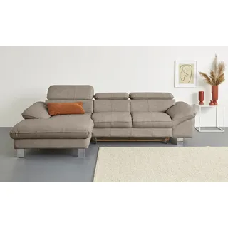 Ecksofa COTTA "Driver L-Form, B:268 cm, moderne Couch mit Wellenunterfederung", beige (natural), B:268cm H:73cm T:169cm, LEDER BEEFY (ein abgedecktes Spalt-Rindsleder) im Sitz und Rücken (Korpus in Kunstleder);Luxus-Kunstleder;Kunstleder SOFTLUX;Leder Pampas (echtes Rindsleder), Rückseite mit schwarzem Spannstoff bezogen, Sofas, Ecksofa, Kopfteilverstellung, optional Schlaffunktion & Bettkasten