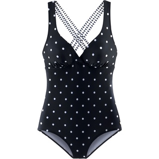 Badeanzug S.OLIVER "Audrey" Gr. 36, Cup B, schwarz-weiß (schwarz, weiß) Damen Badeanzüge Ocean Blue mit modischen Punkten und Shaping-Effekt