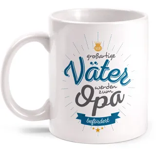 Fashionalarm Tasse Großartige Väter werden zum Opa befördert beidseitig bedruckt mit Spruch | Geburtstag Geschenk Idee Papa Geburt Baby Enkelkind, Farbe:weiß