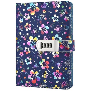 Leder Tagebuch Journal Vintage Notizblöcke,Passwort Tagebuch Notizblock, Secret Tagebuch Notizbuch mit Kombinationsschloss TPN102 Colorful Flowers