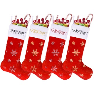 Deggodech Personalisierter Weihnachtsstrumpf Fell mit Namen Personalized Christmas Stockings Name Personalisierte Weihnachtsstrümpfe Rot Weiß mit Schneeflocken für Weihnachten Kamin Deko 2 Stück