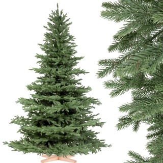 FairyTrees Weihnachtsbaum künstlich 220cm ALPENTANNE Premium mit Christbaum Holzständer | Tannenbaum künstlich mit Naturgetreue Spritzguss Elemente