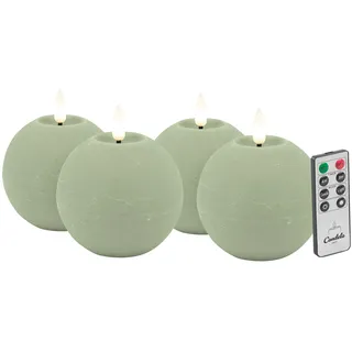Candela Lights LED Kerzen 4er Set Ø8x7cm grün rustic Kugelkerze Echtwachs mit Fernbedienung & Timerfunktion Flammenlose flackernde LED-Kerze mehrstufig dimmbar