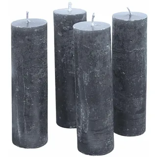 Loberon Kerze 4er Set Muriel, von Hand gefertigt, Lange Brenndauer, Adventskerzen, Adventskranz, Stumpenkerzen, Paraffinwachs, anthrazit