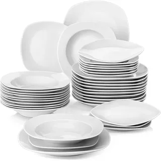 MALACASA, Serie Elisa, 36 teilig Set Porzellan Tafelservice Kombiservice Geschirrset mit je 12 Speiseteller, 12 Dessertteller, 12 Suppenteller für...