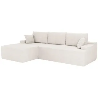 Juskys Eckcouch Cord 3-Sitzer Creme