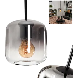 HOFSTEIN Hängeleuchte Lauden, 1-flammige Hängelampe aus Metall/Glas in Schwarz/Rauchfarben/Klar, moderne Pendelleuchte im Retro/Vintage-Design, Ø 15 cm, E27, Esszimmer, Küche, Wohnzimmer