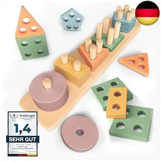 Sweety Fox Montessori Spielzeug ab 1 Jahr - Holz Sortier & Stapelspielzeug, 1 2