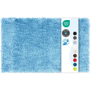 Floordirekt Badematte Sky - Badezimmerteppich - Weicher, dichter Hochflor - Rutschhemmend & Schnell trocknend - Geeignet für Fußbodenheizung - Eckig & Rund (50 x 80 cm, Hellblau)