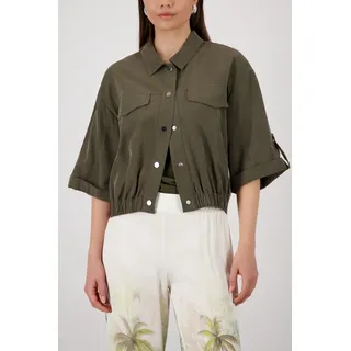 Hemdjacke MONARI "Jacke Modal", Damen, Gr. 46, grün (olive), Web, Obermaterial: 92% Modal, 8% Polyester, unifarben, regular fit taillenlang, Rundhals, eingesetzt Aufschlag, Jacken, Regular fit mit Druckknöpfen