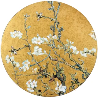 Goebel Wandbild Vincent van Gogh Mandelbaum Gold, Porzellan Wanddekoration mit Echtgoldauflage, rundes Kunstbild 41 cm, Wandschmuck für Wohnzimmer