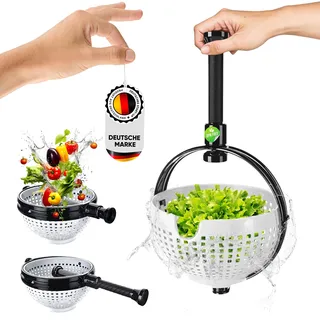 WoonFux® NEU!!! Salatschleuder mit praktischem Klappgriff - Salat Spinner mit minimaler Kraftanwendung durch Druck - Salatschleuder faltbar für Ihren Küchenkomfort (Weiß)