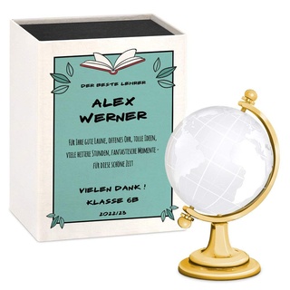 Maverton Glas-Globus - mit gravierter Weltkarte - in personalisierter Box - Kristallglobus - Weltkugel - Briefbeschwerer - Geschenke für Männer - Lehrer