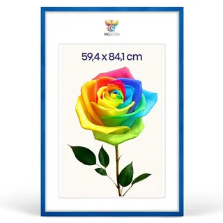 MG Design Bilderrahmen A1 59,4 x 84,1 cm – Posterrahmen mit Blau Holzrahmen (Echtholz) und bruchsicherem Acrylglas, Hoch & Quer mit stabiler Wandaufhängung