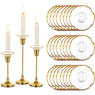 Glasseam Tropfenfänger Kerze für Kerzenhalter Stabkerze: 24er Goldrand Kerzentropfschutz Kerzenständer für Stabkerzen Chic Kerzen Tropfschutz Glas Stabkerzenhalter Gold für Home Zimmer Tafelkerzen