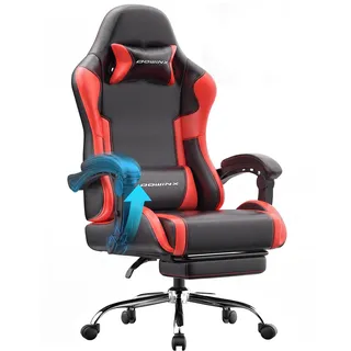 Dowinx Gaming Stuhl, Ergonomischer Chair, Gamer Sessel mit Fußstütze, 150KG Belastbarkeit Gamingstuhl mit Verstellbare Armlehnen, PC Computerstuhl Bürostuhl, Rot