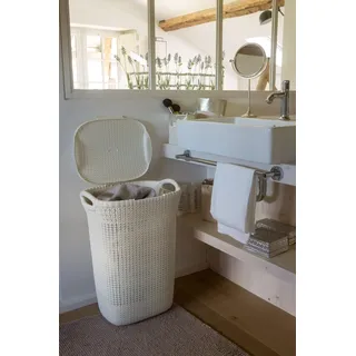 Curver Knit Wäschekorb 2er Set mit Deckel aus Kunststoff, 57 Liter, rechteckig, Weiß, mit Griffen und Belüftungsöffnungen