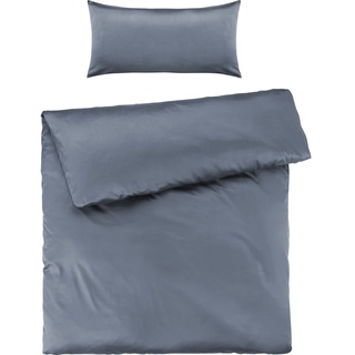Pure Label Mako Satin Bettwäsche blau 135 x 200 cm mit Kissenbezug 40 x 80 cm aus 100% Baumwolle - Traumhaft weiches Mako Satin Bettwäsche Set in Uni