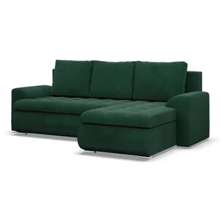 Mebligo - Ecksofa mit Schlaffunktion und 2 Bettkasten Cord - Dunkelgrün 230x89x159 (BxHxT) FORESTA - Rechts Eckcouch, Sofas & Couches, Couch L Form, Cauchsofa, Sofa Wohnzimmer