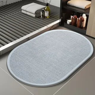 Bodenmatte Für Bad Und Eingang – Aus Natürlichem Leinen Und Kieselgur, Ultraschnelle Trocknung, Rutschfest Und Hochabsorbierend – Elegantes Minimalistisches Design – Ovale Form 50 X 80 Cm – Farbe Meer