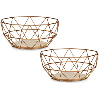 levandeo 2er Set Korb Metall Kupfer 26x12cm Obstkorb Modern Holz MDF Braun Schüssel Schale Deko Design Tischdeko Industrialstil