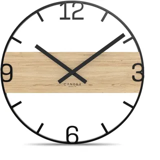 Cander Berlin ADEON XXL Vintage Wanduhr lautlos 45 cm Metall Holz Eichenfurnier ohne Tickgeräusche modern schwarz Wohnzimmer