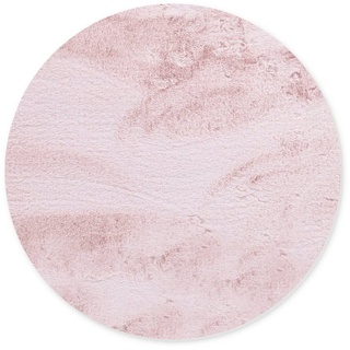 Badematte Sara Gino Falcone, Höhe 25 mm, rutschhemmend beschichtet, fußbodenheizungsgeeignet, Polyester, rund, Badteppich, Fell-Optik, besonders weich, eckig & rund erhältlich rosa rund - Ø 60 cm x 60 cm x 25 mm
