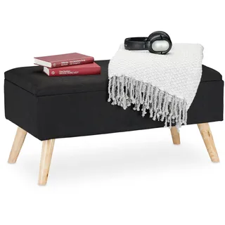 Relaxdays Truhenbank gepolstert Schwarz 39,5 x 79,5 x 39,5 cm