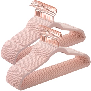 Songmics Kleiderbügel Samt, 50er Set, Rosa-Roségold