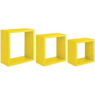 Homemania Incubo Wandregal für Wohnzimmer, Schlafzimmer, Büro, MDF, Gelb, 35 x 35 x 15,5/30 x 30 x 15,5/25 x 25 x 15,5 cm