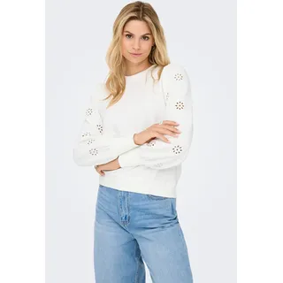 Sweatshirt ONLY "ONLFEMME L/S PUFF EMBROIDERY UB SWT", Damen, Gr. M, cloud dancer, Sweatware, Obermaterial: 60% Baumwolle, 40% Polyester, unifarben, regular fit hüftlang, Rundhals, Puffärmel Rippbündchen, Sweatshirts Sweatshirt, mit Puffärmeln mit wunderschöner Lochstickerei