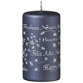 Kopschitz Kerzen Adventskerze Spruchkerze "Happy New Year" Blueberry Matt 130 x Ø 70 mm, 1 Stück
