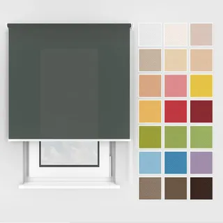 Estika Rollo mit Bohren Deckenmontage und Wandmontage, Breite: 150 cm, Höhe: 220 cm, Farbe: Dunkelgrau, 25 Stoff Farben, Fenster rollos für innen, Sichtschutz für Fenster und Balkontür