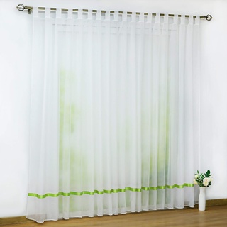 CORLIF Voile Gardine mit Schlaufen transparenter Vorhang mit Satinband Design Schals Fenster Vorhänge Grün BxH 450x170cm 1er Pack