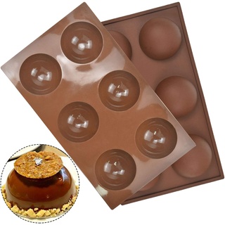 2 Stück Halbkreis Kuchenform, Groß Halbkreisförmige Silikonformen, Backform Halbkugel Kuppel Formen, Muffinform mit 6 Löcher Halbkreis für Schokolade Gelee Pudding Muffins Dome-Mousse, 3.5cm (Braun)