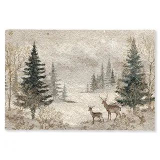 MuchoWow Fußmatte Wald - Hirsche - Winter - Schnee, Rechteckig, innen Schmutzmatte, Tür, Teppichmatte, Sauberlaufmatte 90x60 cm 90 cm x 60 cm